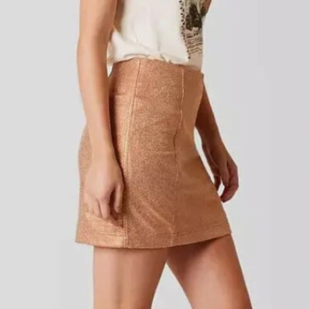 Free People Modern Femme Mini Skirt Beige Suede & Copper XS